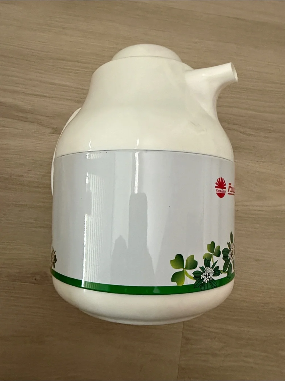 White Floral Insulated Thermos Jug with Green Trim